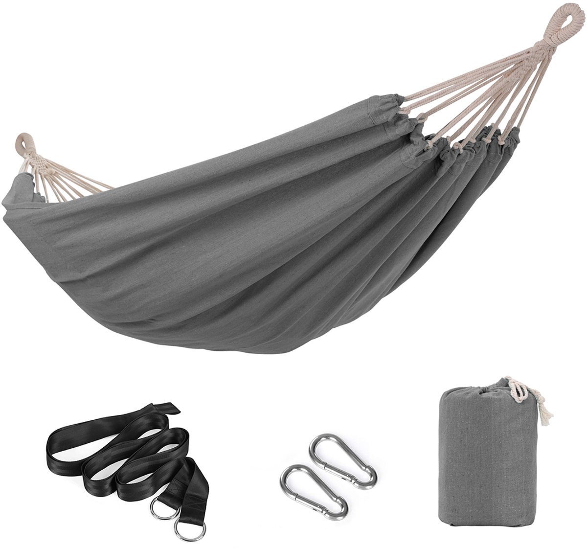 Hangmat - Kan tot 300 kg Dragen – Extra Sterke Outdoor Hangmat - Grijs