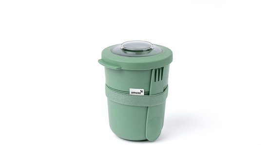 Amuse Tylla Duo Sage Morning & Noon Bowl - avec cuillère et civière - Couvercle Tritan transparent - Pour les déplacements - Anti-fuite - Vert - 150 + 450 ml