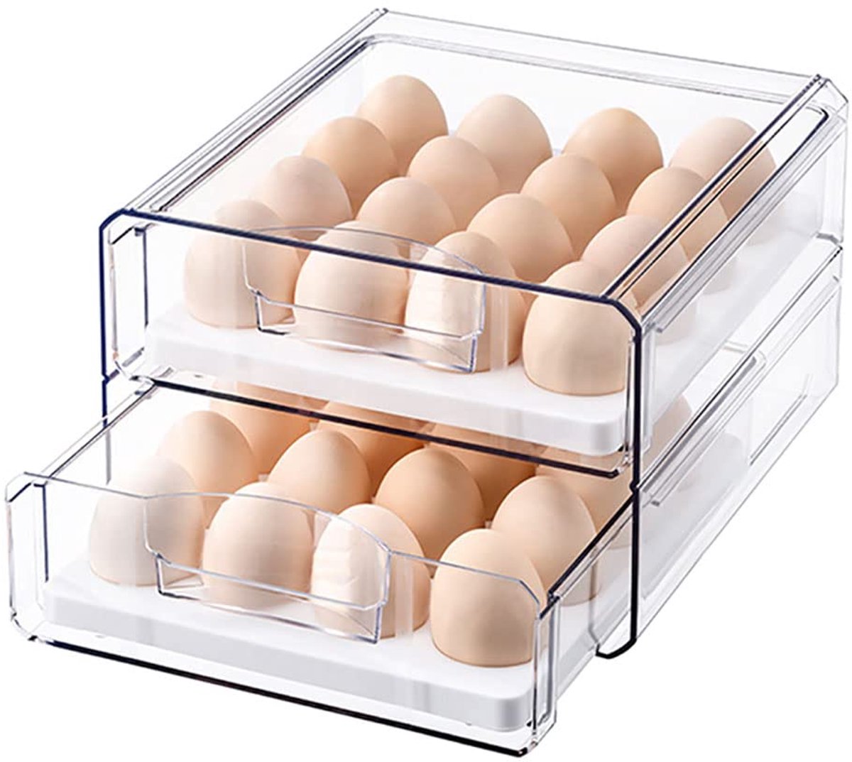 Ibenzoa® Transparante Tweelaagse Koelkast Eierorganizer Met Uittrekbare Schuifladen Voor Ruimtebesparing En Versheid