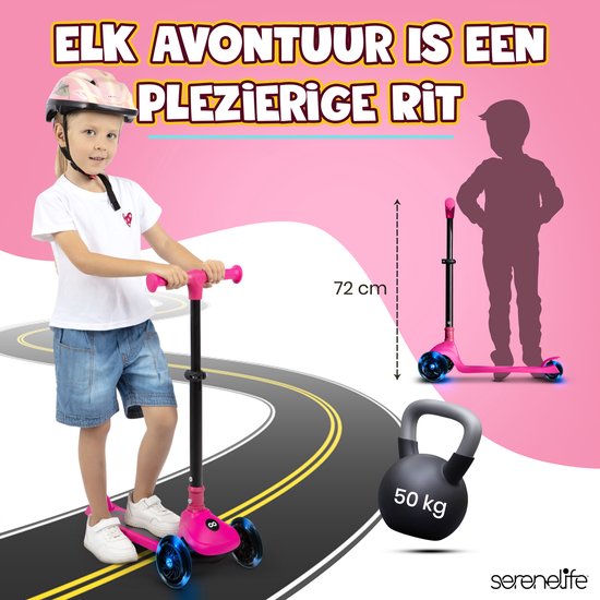 SereneLife Kinderstep, 3-wiel Step, Opvouwbare Scooter met Verstelbare