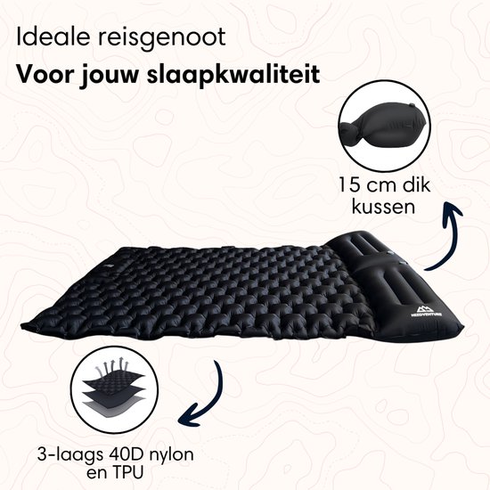 JEMULICE Dubbele Zelfopblazende Slaapmat – Verdikt, Ultralicht, Met Voetpomp En Kussen – Voor 2 Personen, Ideaal Voor Kamperen En Wandelen