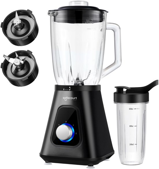Safecourt Kitchen Blender - 1,5L Glas & 600ml To-Go beker - 1300W Smoothie maker - Krachtig, stil en eenvoudige reiniging