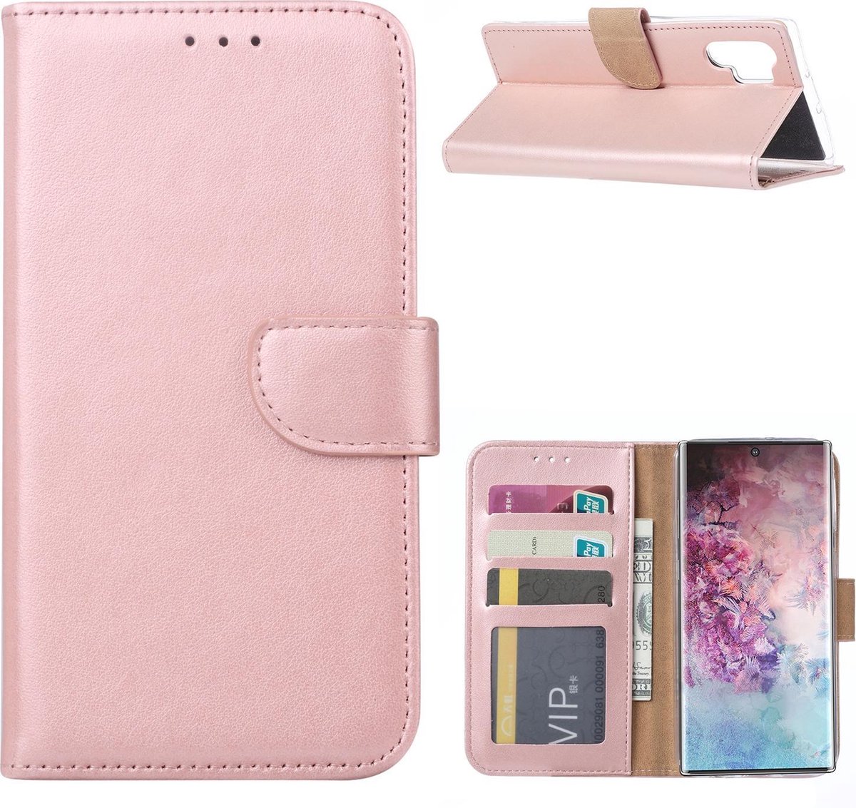 Ntech Portemonnee Hoesje Geschikt Voor Samsung Galaxy Note 10 Plus - Rose Goud