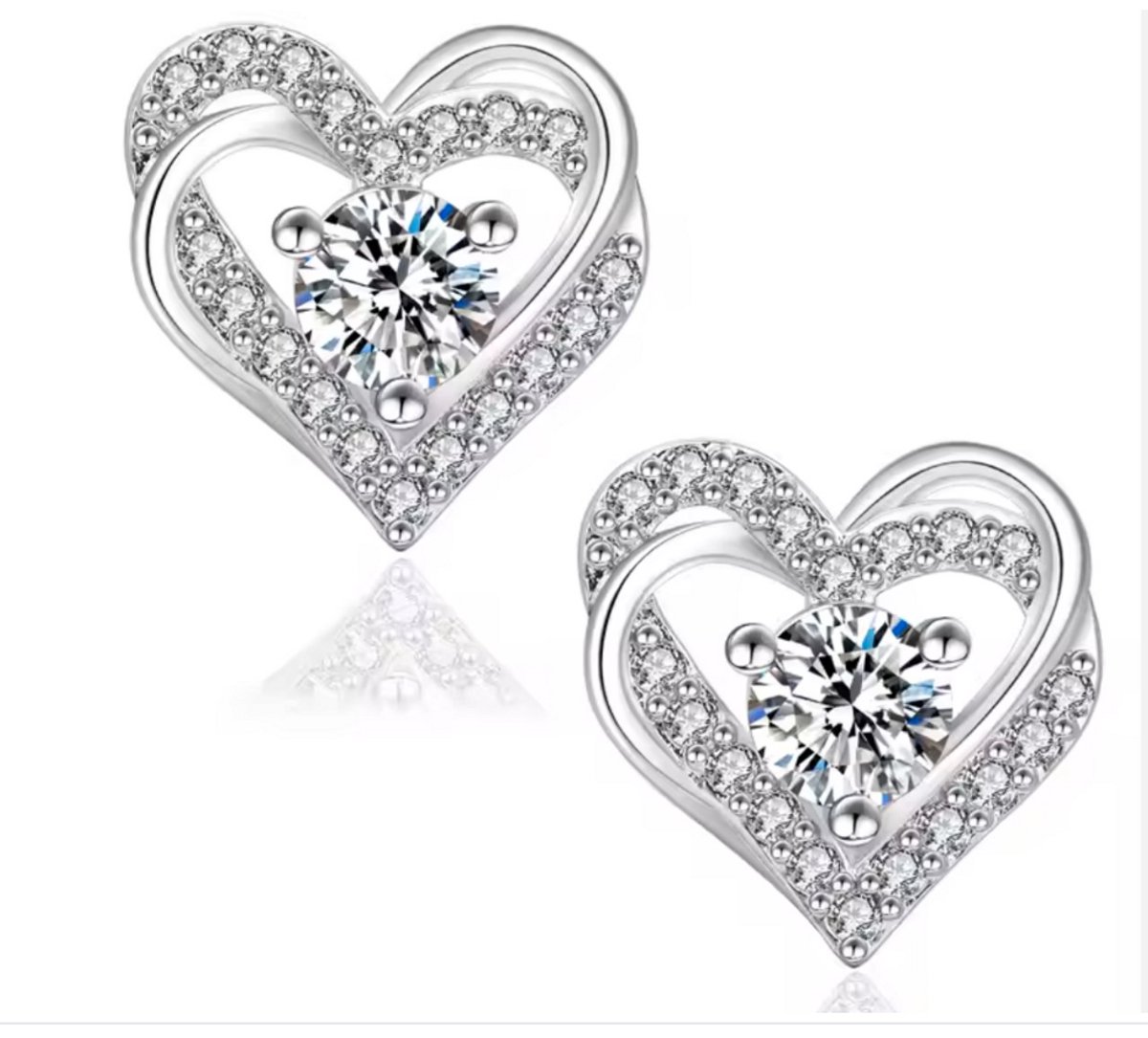 Selevie - Moissanite Hartvormige Oorbellen – 925 Sterling Zilver of 14K Wit Goud | VVVS1 Kwaliteit | Hypoallergeen - heart shape earrings