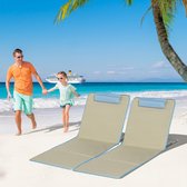 Bol.com Outsunny strand Mat set van 2 opvouwbare strandligstoelen met kussen 5-voudig in hoogte verstelbaar strandmatras met dra... aanbieding
