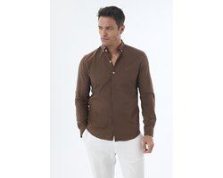 Jimmy Sanders Linnen Katoen Blend Shirt - Overhemd Heren Bruin - Xl