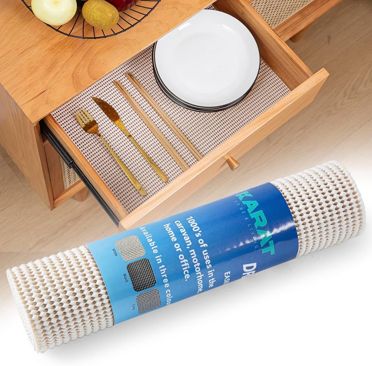 FLOORDIREKT Lademat Pearl - Op Maat Gesneden Antislipmat - Voor Keukenkastjes - 30 x 150 cm - Wit
