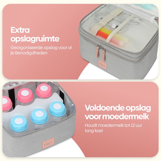 FÍNT® Luxe Koeltas met Koelelement - Voor Onderweg - Kolftas - Moedermelk tot 12 uur Koel - Koeltassen Moedermelk - voor Borstkolf - Grijs van FÍNT — afbeelding 4