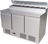 Table de préparation / saladette 3 portes en acier inoxydable Cubo avec couvercle et plan de travail en acier inoxydable - 136,5 cm - CS-PS300