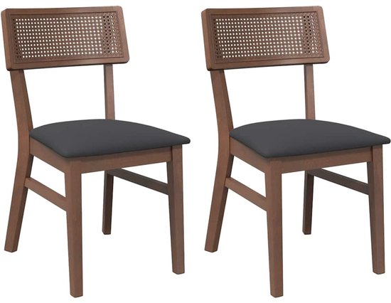 vidaXL - Chaises de salle à manger - avec - coussins - 2 - pcs - solide - bois - caoutchouc - marron