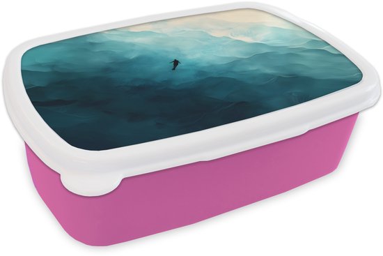 Broodtrommel Roze - Lunchbox Zee - Silhouet - Abstract - Blauw - Brooddoos 18x12x6 cm - Brood lunch box - Broodtrommels voor kinderen en volwassenen