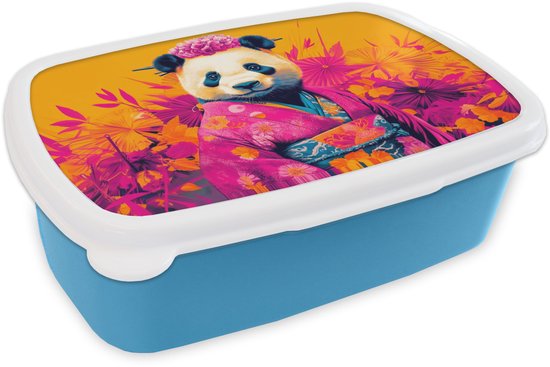 Broodtrommel Blauw - Lunchbox Kimono - Roze - Panda - Bloemenkroon - Brooddoos 18x12x6 cm - Brood lunch box - Broodtrommels voor kinderen en volwassenen