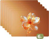 Placemats - 6 stuks - 45x30 cm - Placemat kunststof - Glazen - Bloem - Oranje - Borden onderleggers - Decoratie voor op tafel - Keuken tafeldecoratie accessoires - Vinyl onderlegger - Tafelversiering