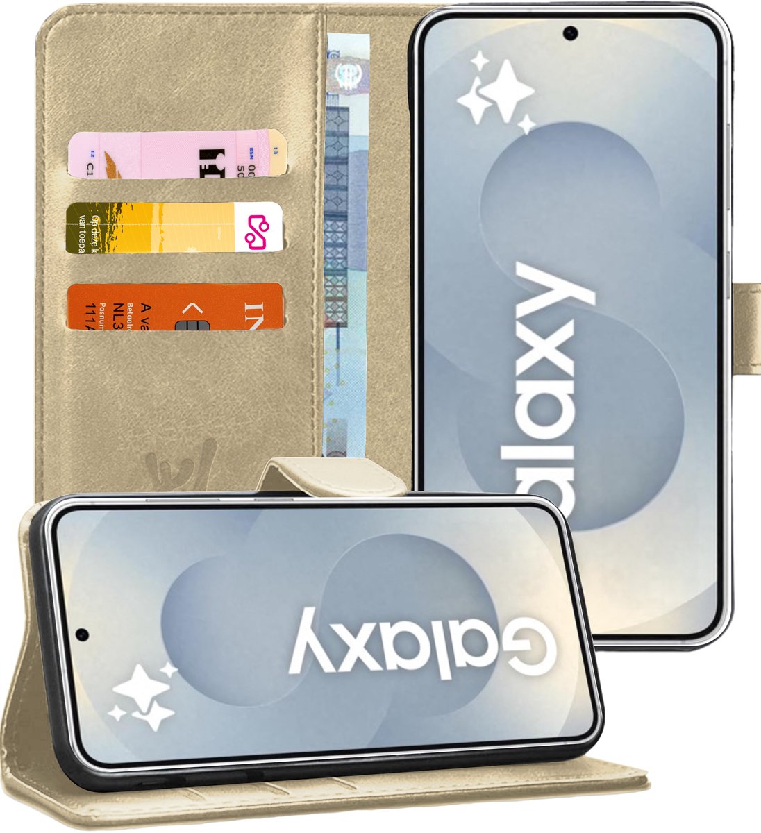 Hoesje geschikt voor Samsung Galaxy S25 Plus - Portemonnee Book Case Goud