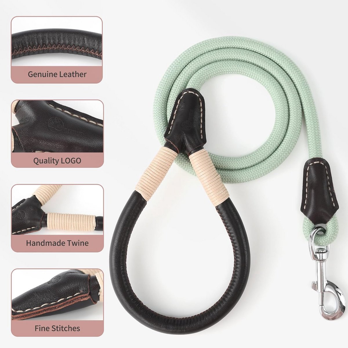 Hondenriem van hoogwaardig echt leer met stevige sluiting - Perfect voor kleine, middelgrote en grote honden (4FT)