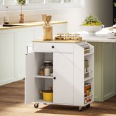 Bol.com Keukeneiland Keukenwagen op wielen met werkblad lade keukenkast op wielen met legplank kruidenrek handdoekenrek serveerw... aanbieding