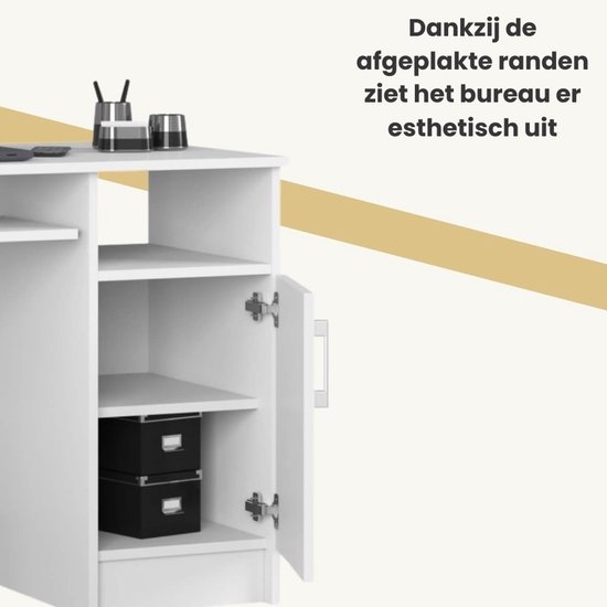 ML-Design Bureau met 3 laden, 90x76x50 cm, wit mat, veel opbergruimte, modern, werkbureau