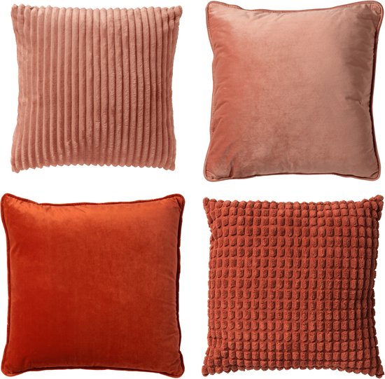 Dutch Decor KUSSENSET - 4-delig - 45x45 cm - inclusief binnenkussens - oranje, roze - Inclusief binnenkussen