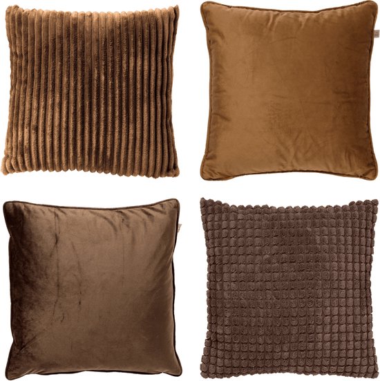 Dutch Decor - KUSSENSET - 4-delig Mixed Textures - 45x45 cm - inclusief binnenkussens - bruin