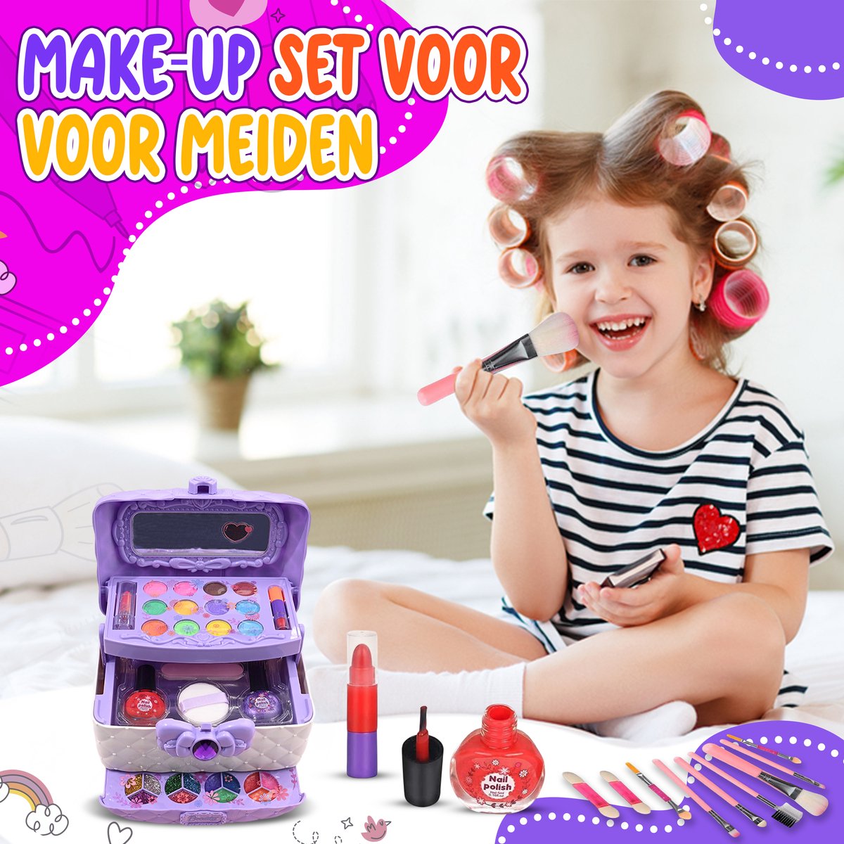 Bolke Kinder Make-up Set Meisjes - Lipgloss Nagellak & Oogschaduw - Speelgoedmake-up Beautycase - Cadeau Meisjes — afbeelding 7