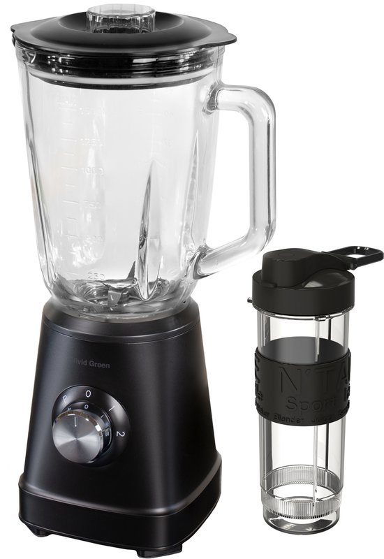 Blender 1200W - 1.5L - Smoothie Maker - Inclusief beker to go 570ml - Glas - Zwart - Vivid Green