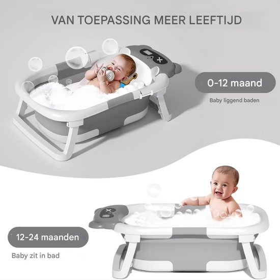 Babybadje - Groen - Temperatuurweergave - Baby bad met standaard - Zitbad - Kinderbad - Opvouwbaar — afbeelding 5