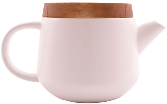 Théière en céramique avec couvercle en acacia blanc 600ml