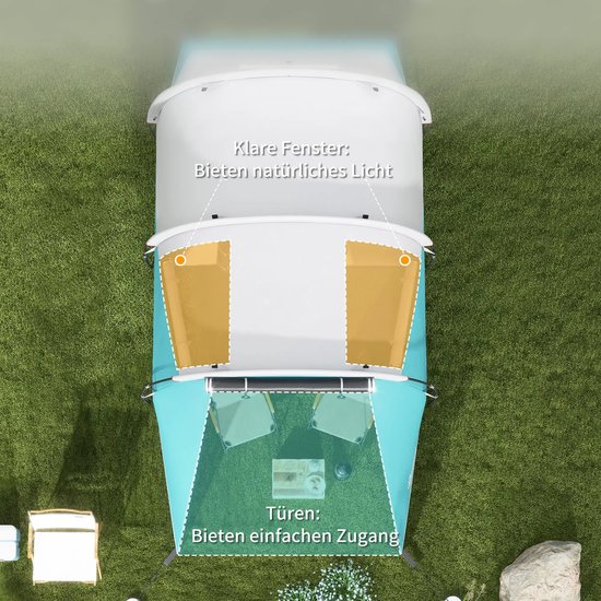 Tunneltent - Familietent 4-5 persoons - Kampeertent met aparte woon- en slaapgedeeltes - Blauw — afbeelding 3