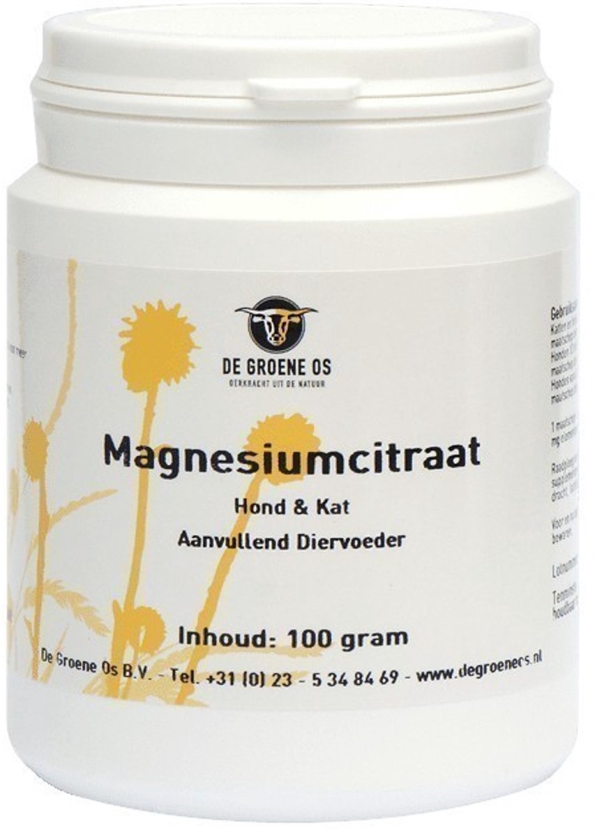 Magnesiumcitraat Supplement DE GROENE OS - Ontspanning voor Honden en Katten - 100g Poeder
