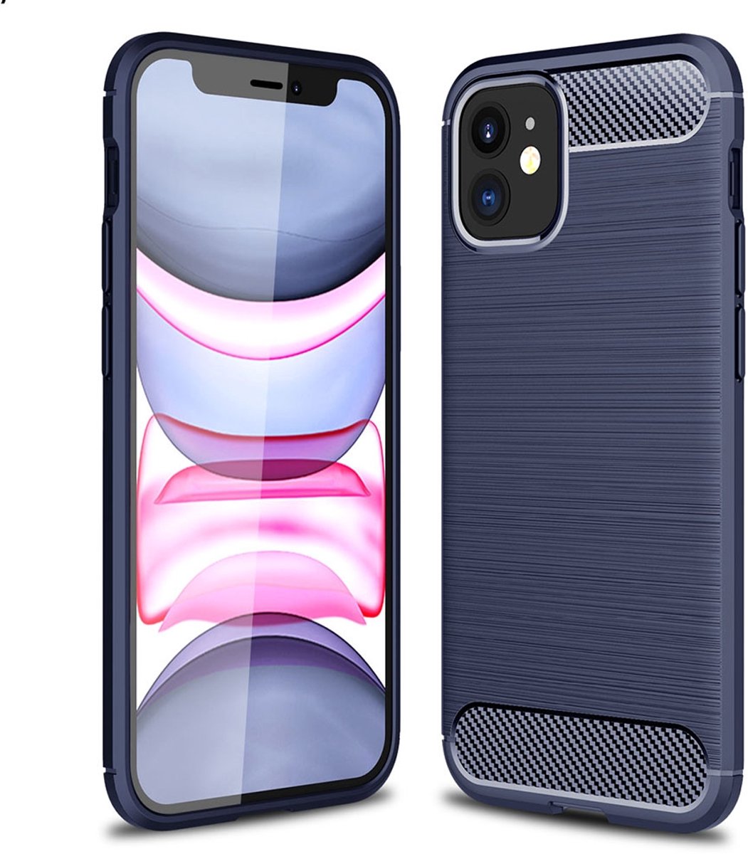 Mobiq Carbon Look Hoesje geschikt voor iPhone 12 Mini - Flexibele TPU Case