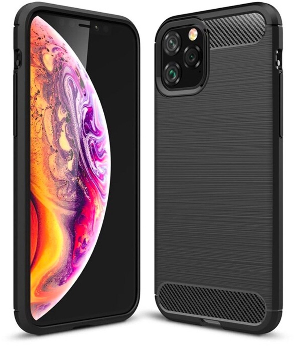 Mobiq Carbon Look Hoesje geschikt voor iPhone 11 Pro Max - Flexibele TPU Case