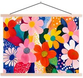 Posterhanger incl. Poster 150x113 cm - Schoolplaat - Bloemen - Kleurrijk - Stippen - Textielposter - Blanke latten