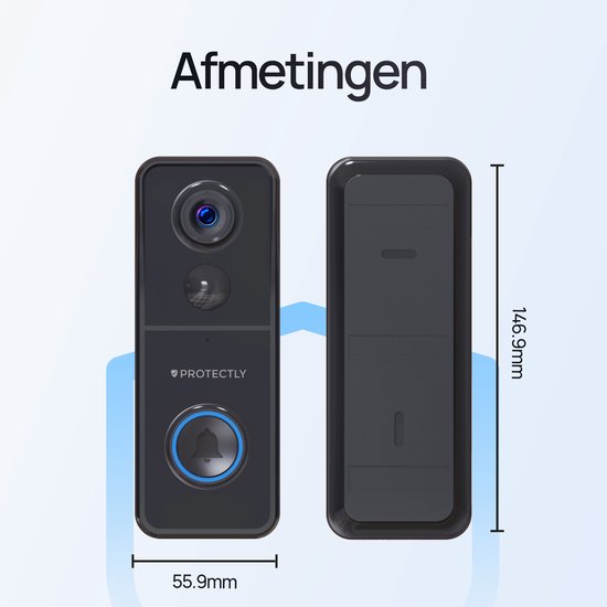 Afmetingen van de slimme deurbel: 146.9mm hoog en 55.9mm breed.