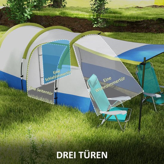 Tunneltent - Familietent 3 persoons - Kampeertent met drie ingangen - Waterdicht - Groen van Merkloos — afbeelding 3