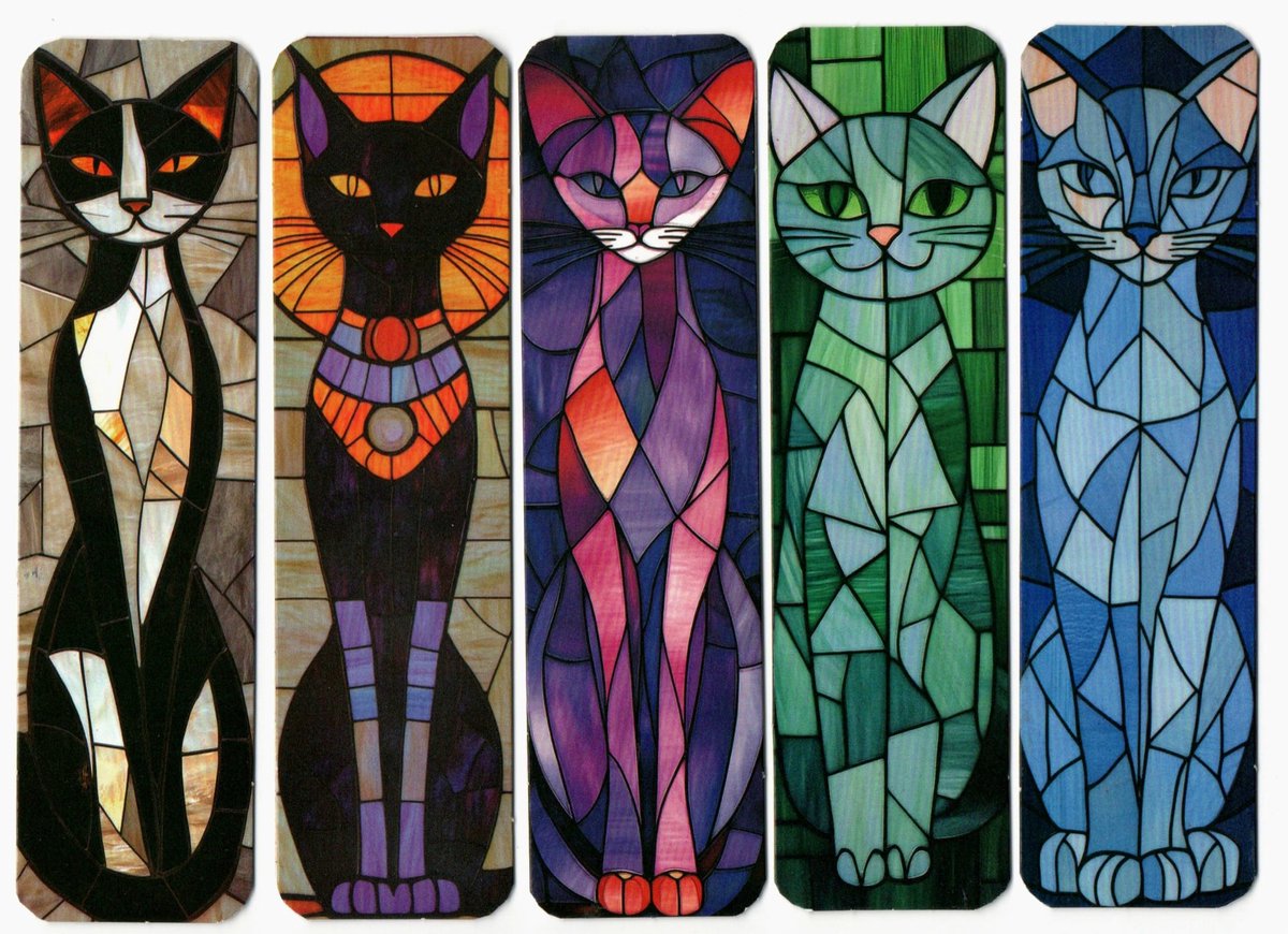 Viwado® 5 Stuks Kunstzinnige Katten Boekenleggers | Papieren Paginamarkeringen in Mozaïek Stijl | Duurzaam Cadeau voor Boekenliefhebbers & Kattenfans