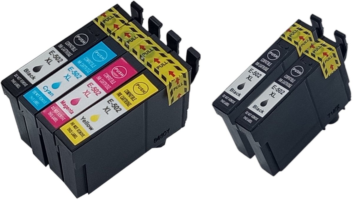KATRIZ® Huismerk Inkt 502XL / T502XL – Set van 6 (1x Cyaan, 1x Magenta, 1x Geel, 3x Zwart) – Compatible voor Epson XP-5100 / XP-5105 / WF-2860DWF / WF-2865DWF / XP-5155 – Hoge Capaciteit – Alternatief