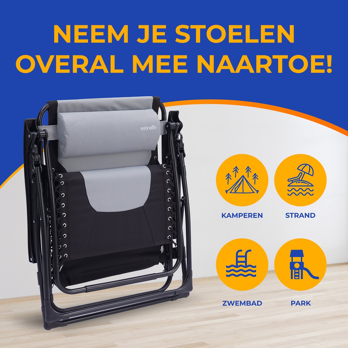 SereneLife Ligstoel – Verstelbare Tuinstoel met Kussen – Opvouwbare Relaxstoel - Stalen Frame met Textilene thumbnail 8