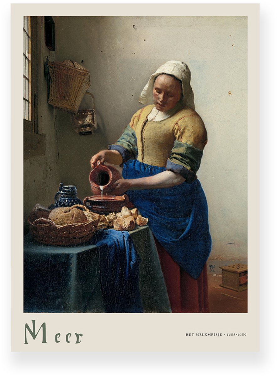 Yisual Poster 20x30 cm - Het Melkmeisje - Johannes Vermeer - Geel - Blauw - Beige - Realistisch - Klassiek - Muurdecoratie - Wanddecoratie