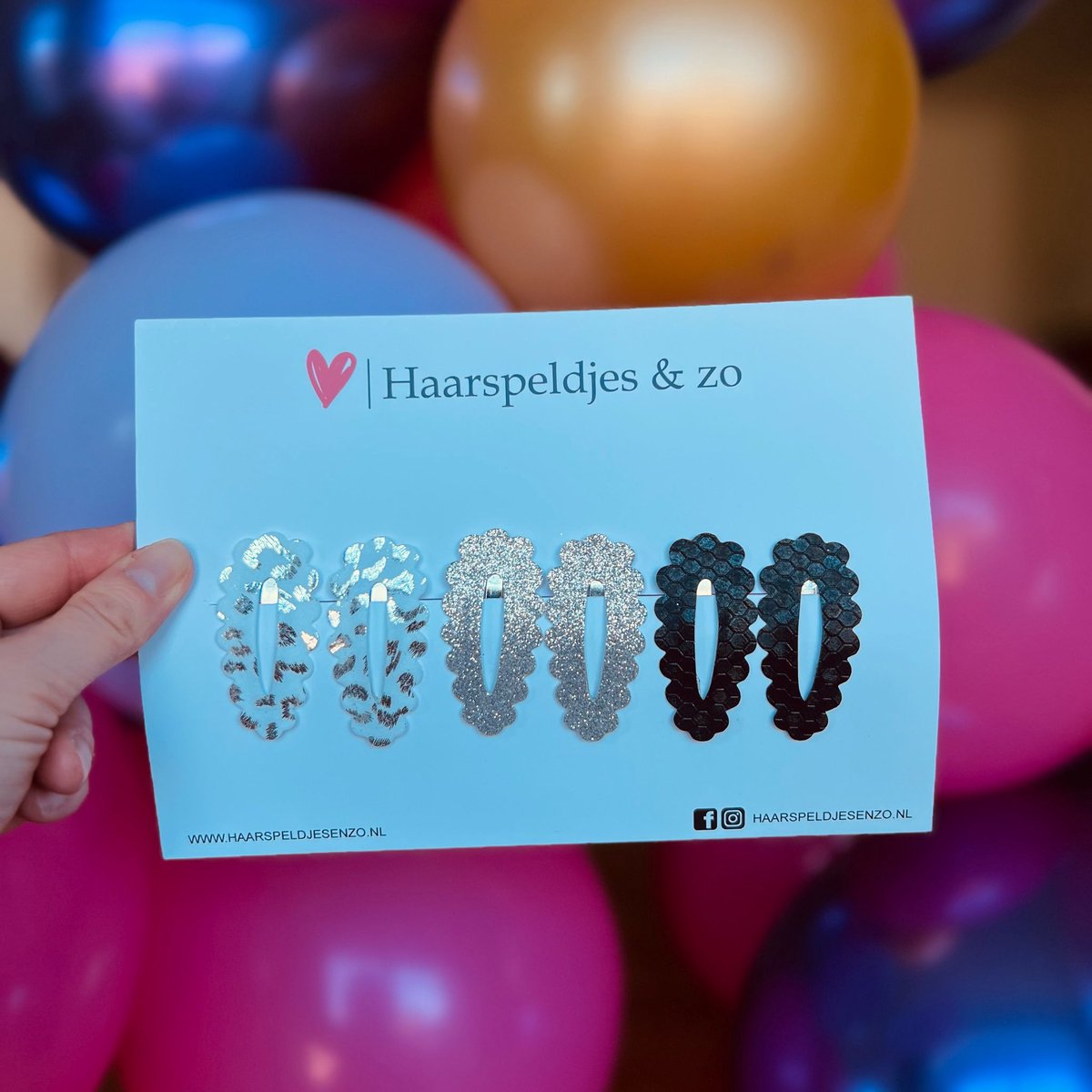 Haarspeldje Noor - golvend - open - setje - wit - zilver - zwart - 5 cm speldjes