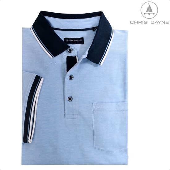Polo homme Chris Cayne - taille L - couleur bleu clair - bicolore - chiné - avec poche poitrine - polo de luxe - 100% Katoen