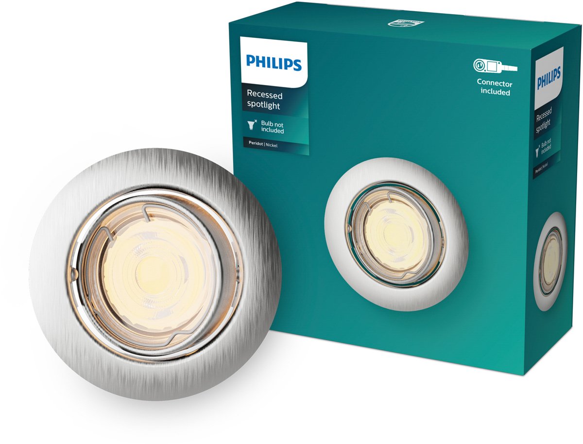 Philips Peridot inbouwspot - GU10 fitting - Nikkel - Rond - Richtbare spot