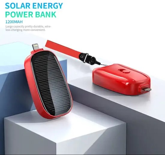 Solar Powerbank Sleutelhanger 1200mAh – Zonne-energie Noodlader voor iPhone – Mini Draagbare Oplader met USB voor iPhone Modellen – Compacte Duurzame Backup Batterij voor Reizen, Outdoor, Vakantie, Festival, Kamperen en Onderweg – iPhone Zonnelader