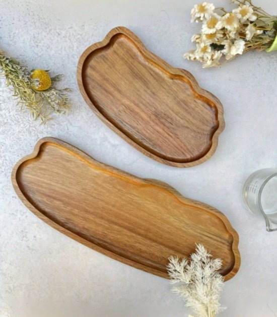 Houten Organisch Decoratie Plankje - Voor in de Hal, Woonkamer, Keuken en/of Badkamer - Asymmetrisch - Organisch - Sleutelplankje - Hout - Servies - Dienblad - Blad - Schaal - Maat S