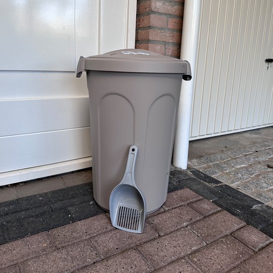 Tonneau avec couvercle «Tom» - 46 litres - Tonneau d'alimentation - Tonneau de stockage - Conteneur d'alimentation - Avec pelle - Taupe