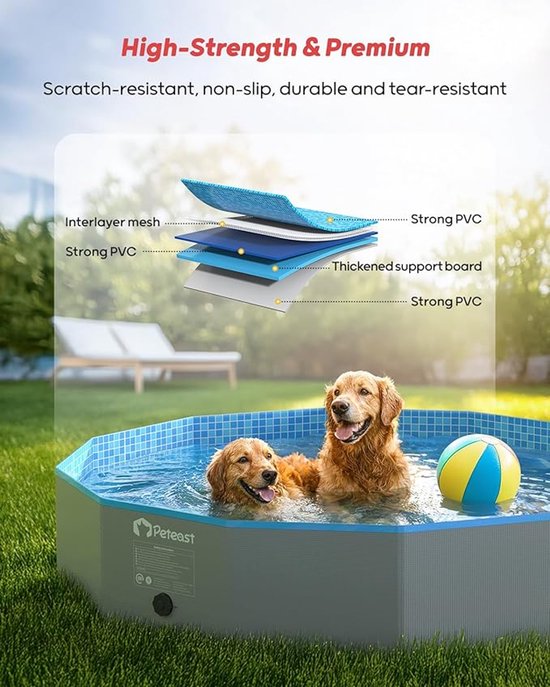Hondenzwembad, opvouwbaar zwembad, doggy kittenzwembad, kinderbadje, hondenbad met pvc, antislip, met waterafvoerventiel voor puppy's, kleine honden (8 x 50 cm
