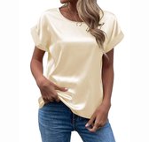 Creme Wit Shirt Dames Design - Satijn Look - Glimmend - T-shirt - Glanzend