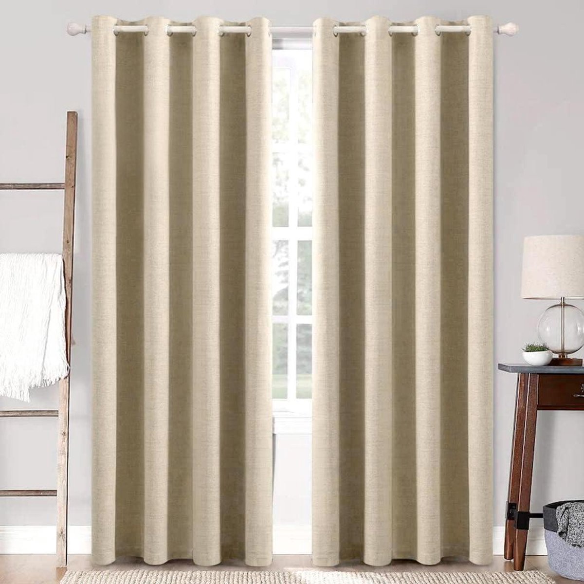 Verduisteringsgordijnen linnenlook set van 2 245 x 140 cm taupe - Ondoorzichtig met inslagringen en ringen