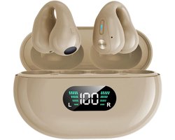 Draadloze oordopjes met oorclip Kaki - Sport Oordopjes - Geschikt voor Apple en Android - Bluetooth 5.3 - Draadloze oortje Bluetooth - Sport Oordopjes - Bluetooth Oordopjes - Draadloze Oordopjes - Oortjes Draadloos - In-Ear Oordopjes