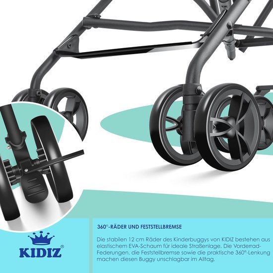 Opvouwbare Kinderbuggy met 360° Draaibare Wielen en Zon- en Regenkap van Merkloos — afbeelding 3