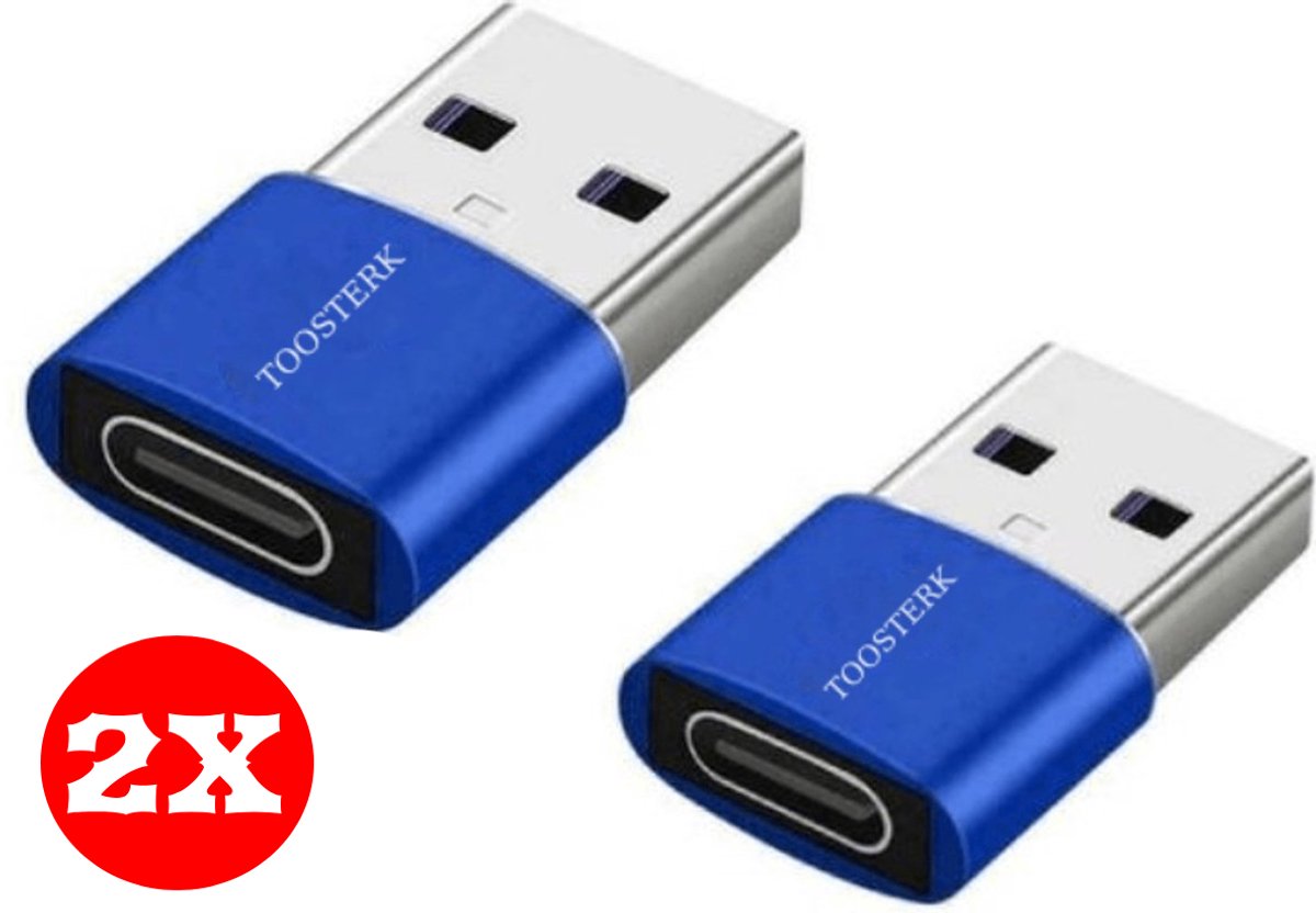 Toosterk USB Type-C Adapter - USB 3.1 Type C Vrouwelijke Converter naar USB 3.0 Type A Male. Ondersteunt gegevensoverdracht met hoge snelheid en opladen | blauw | 2 Stuks